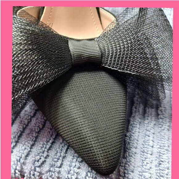 Pointed Toe Heels With Tulle Bow Detail & Ankle Strap Elegant Women Blck Size 37 - Picture 7 of 16